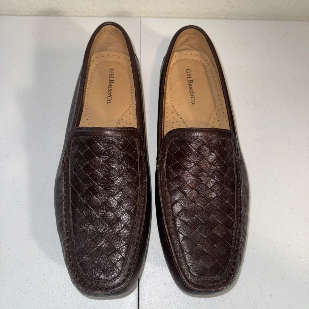 GH Bass & Co Men's Bass Wheldon Weave Loafers Size 11 1/2 Brown Leather Preppy